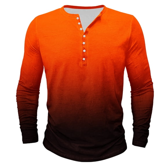 Npasoilc Henley Shirts for Men Trendy Long Sleeve Button Round Neck Lightweight Athletic Blouse Tops Gradient Color Casual Slim-Fit T-Shirts