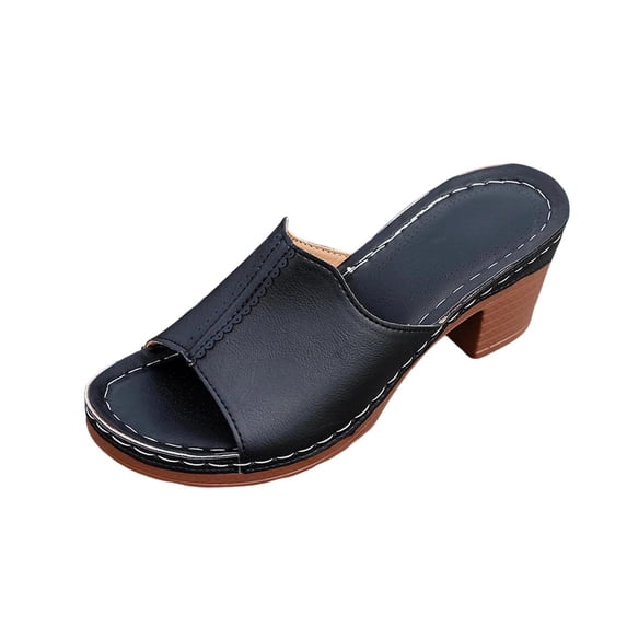 Npasoilc High Chunky Heel Fish Mouth Sandals for Women,Strappy Metal Buckle Open Toe Summer Beach Slippers with Arch Support Non-Slip Breathable Cushioned for Vacation