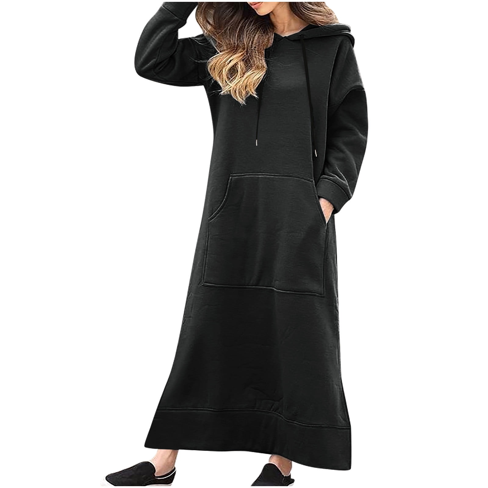 Pocketed Contrast Long Sleeve Hooded Lounge Dress