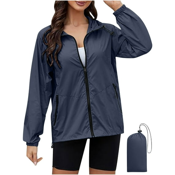 Npasoilc Jackets For Women Waterproof Rain Jacket Casual Hoodie Full Zip Travel Jacket With Pockets Trench Coats Cycling Jacket Fall Coat