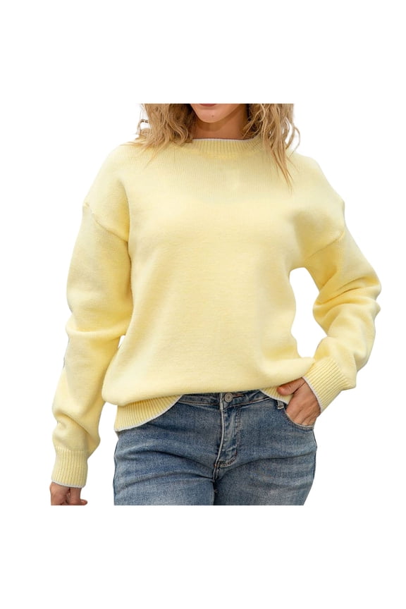 Knitted Sweaters for Women Trendy Long Sleeve Roudn Neck Back Bow Tie Slit Pullover Blouse Soft Breathable Sweaters Casual Fall Outfits