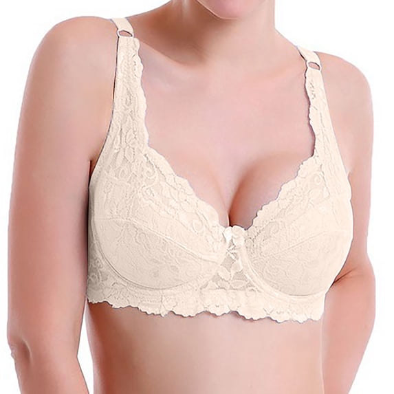 Npasoilc Lace Wireless Bras for Women Plus Size Solid Color Push-Up Thin Breathable Full Coverage Daily Comfort Lingerie