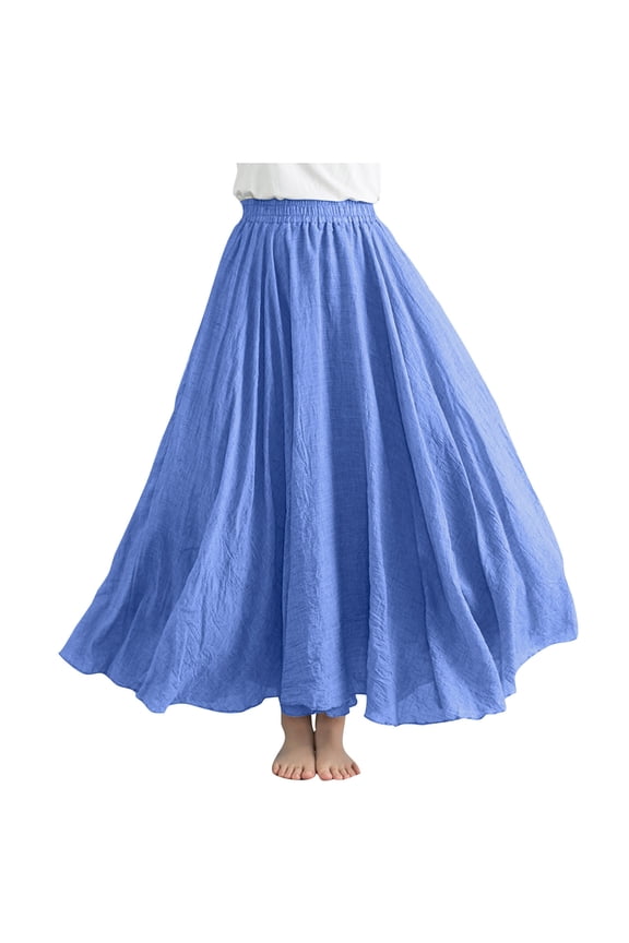 Large Size Elastic Waist Flax Ankle Skirt for Women Summer Solid A-Line Maxi Half Skirt