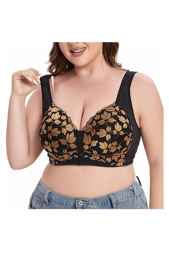 Leopard-Print Front Closure Bras for Women Wireless Push-Up Side Coverage Anti-Sagging Full Coverage Comfortable Daily Wear Supportive Lingerie