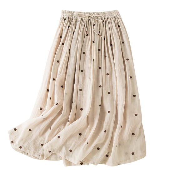 Npasoilc Lined Maxi Skirt for Women High Waist Elastic Plus Size Linen Flow skirt Flared Hem Half Skirt