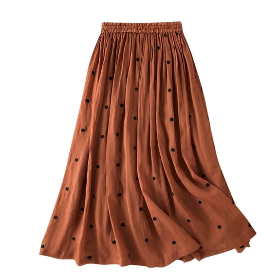 Npasoilc Lined Maxi Skirt for Women High Waist Elastic Plus Size Linen Flow skirt Flared Hem Half Skirt