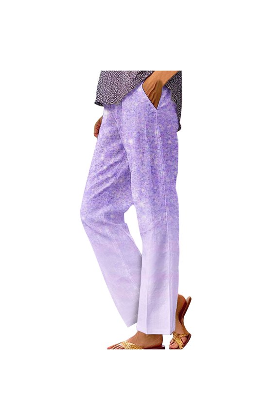 Linen Pants for Women High Elastic Waist Trousers Lightweight Thin Breathable Trousers Gradient Color Causal Loose Straight Leg Pants