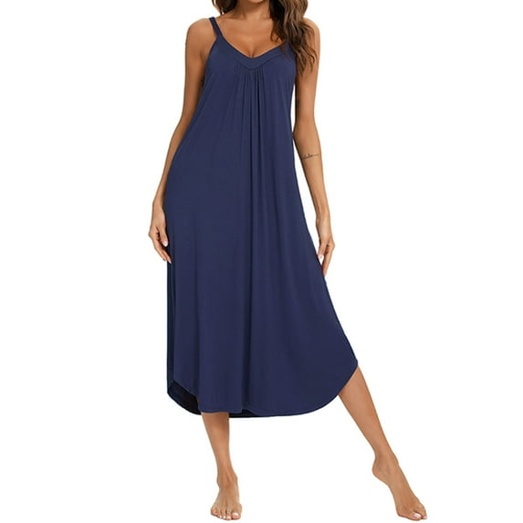 Npasoilc Long Nightgowns For Women Sleeveless Nightshirt Pleats V Neck Full Slip Nightdress Sleepswear Chemise Summer Lounge Dress Home Clothes