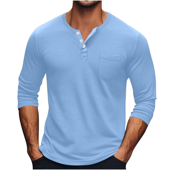 Npasoilc Long Sleeve for Men Casual Crew Neck Half Button Shirts Summer Tops Blouse Sweatshirt Pullover