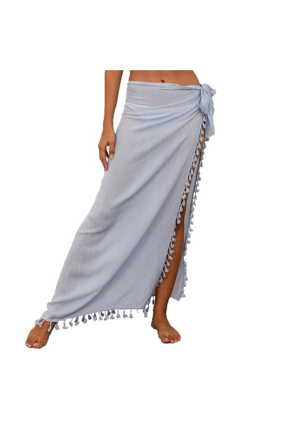 Maxi Skirt for Women Wrap Tassel Panel Tie Solid Beach Cover Up Half Skirt