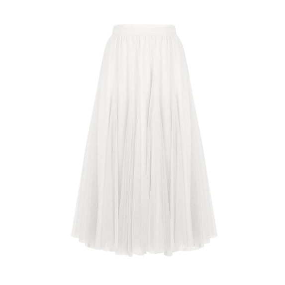 Npasoilc Mesh Ankle Skirt for Women Elastic Waist Solid Casual Maxi Half Skirt