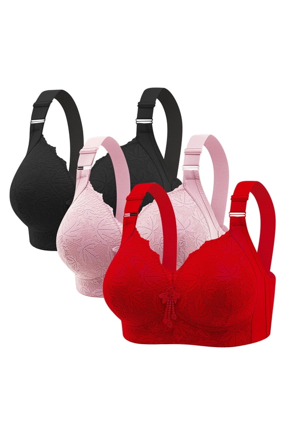 Mesh Front Closure Nursing Bras for Women 3 Pack Middle-Aged Elderly Plus Size Thin Breathable Comfortable Wireless Push-Up Daily Wear Lingerie
