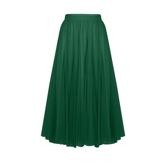 Npasoilc Mesh Maxi Skirt for Women Elastic Waist Flared Hem Solid Color Summer Half Skirt