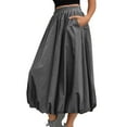 thumbnail image 1 of Npasoilc Midi Skirt for Women Elastic Waistband Pocket Solid Color Summer Casual Half Skirt, 1 of 8