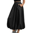 thumbnail image 1 of Npasoilc Midi Skirt for Women Elastic Waistband Pocket Solid Color Summer Casual Half Skirt, 1 of 8