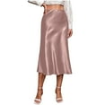 thumbnail image 1 of Npasoilc Midi Skirt for Women High Waist Elastic Solid Color Side Zipper A-Line Half Skirt, 1 of 5