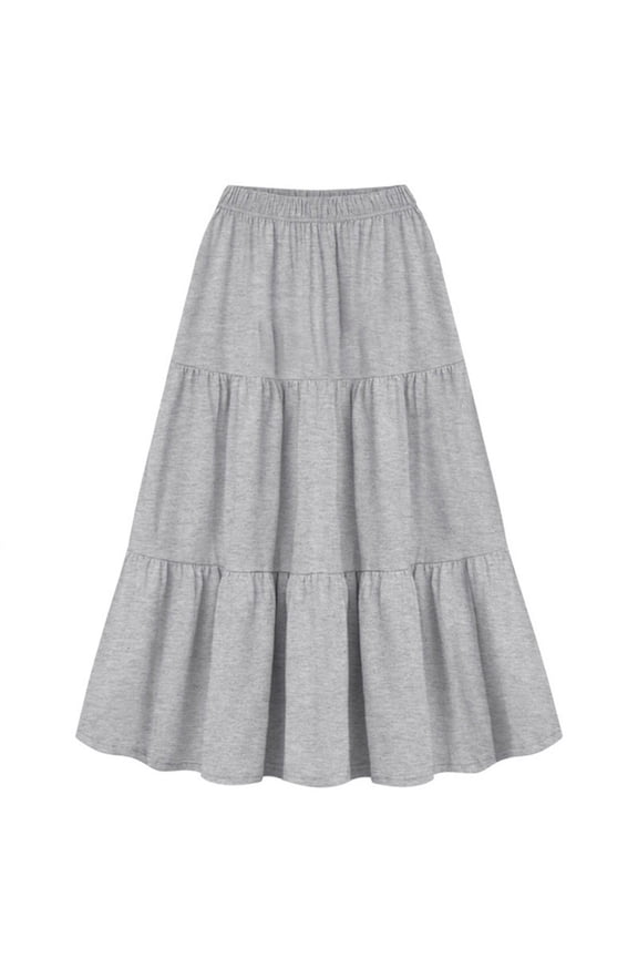 Midi Skirt for Women High Waist Plus Size Ruffle Hem Patchwork Solid Color Half Skirt