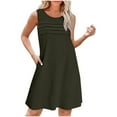 thumbnail image 1 of Npasoilc Mini Beach Dress for Women Loose Crew Neck Sleeveless Short Skirt Chest Pleat A-Line Short Dress with Pockets, 1 of 9
