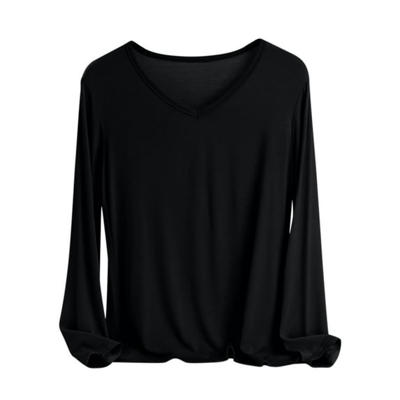 Npasoilc Modal Shirts for Women Trendy Long Sleeve V-Neck Soft Lightweight Breathable Internal Construction Tops Solid Color Casual Loose T-Shirts