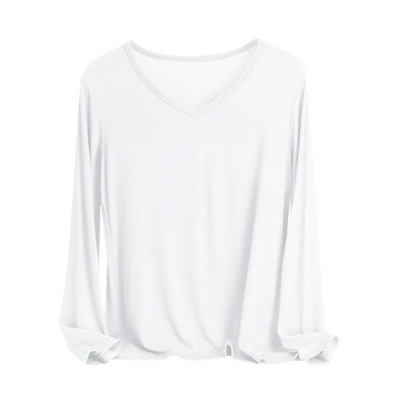 Npasoilc Modal Shirts for Women Trendy Long Sleeve V-Neck Soft Lightweight Breathable Internal Construction Tops Solid Color Casual Loose T-Shirts
