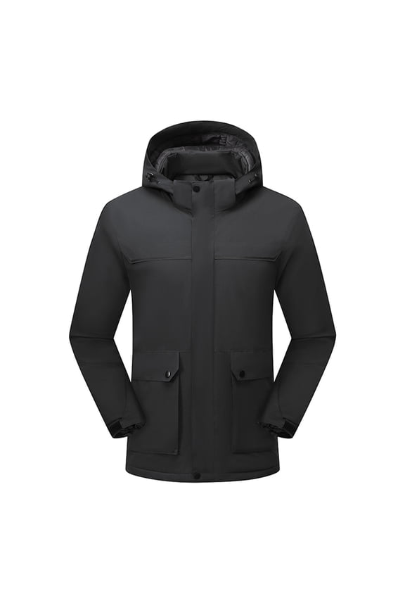 Mountain Waterproof Ski Rain Jacket for Men Fall Winter Windproof Long Sleeve Hooded Casual Warm Outwear Coat Solid Color Zipper Outdoor Interchange Jacket