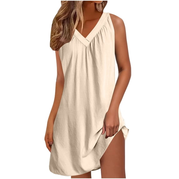 Npasoilc Nightgowns for Women Summer Pleated V-Neck Sleeveless Lightweight Sleep Dress Loose Pajamas Nightshirt