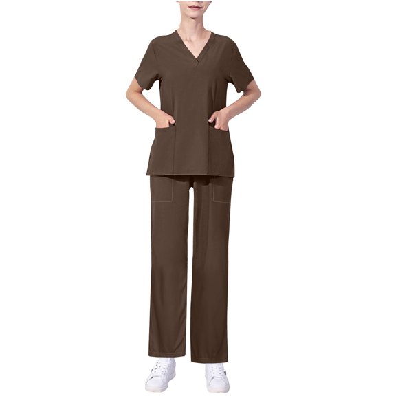 Npasoilc Nursing Uniform Scrubs Sets for Women Short Sleeve V-Neck Working Uniform Shirts with Pockets and Straight-Leg Loose Pants Protective Clothing Sets