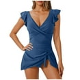 thumbnail image 1 of Npasoilc One Piece Swimsuits for Women Ruffle Sleeve Front Cross Twisted V-Neck Swimwear Backless Irregular Hem Beachwear Bodycon Casual Slim-Fit Tankini Bathing Suits, 1 of 5