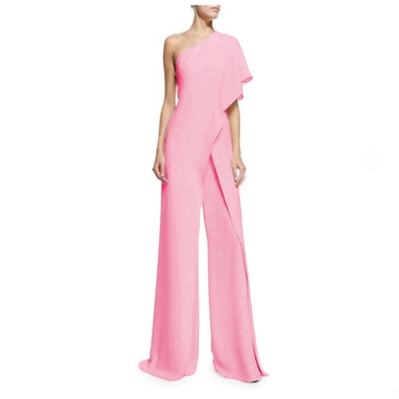 Npasoilc One Shoulder Sleeveless Jumpsuits for Women Crew Neck Solid Color Summer Casual Pants