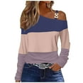 thumbnail image 1 of Npasoilc One Shoulder Tops For Women Casual Long Sleeve Color Block Stitching Pullover Top Comfy Soft Fall Tops Office Business Blouse Trendy Tunic Tops, 1 of 5