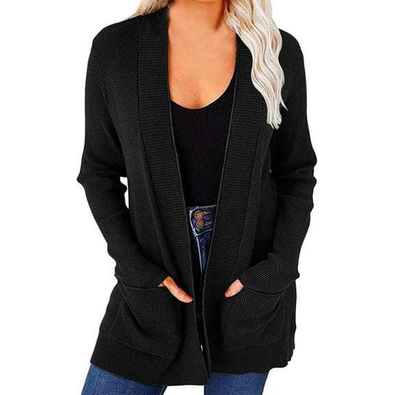 Npasoilc Open Front Knit Cardigan For Women Casual Knitted Coat Tops Solid Color Long Sleeve Jumper Tops Comfy Soft Fall Tops Office Business Swerater