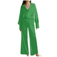 thumbnail image 1 of Npasoilc Pajama Sets for Women 2 Piece Silk Satin Short Sleeve Button Down Lapel Loungewear with Pants Solid Color Casual Loose Nightgowns with Pocket, 1 of 8