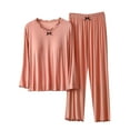 thumbnail image 1 of Npasoilc Pajama Sets for Women 2 Piece Summer Long Sleeve Ruffle Trim Bow Decorated Padded Loungewear with Pants Casual Loose Nightgowns, 1 of 4