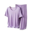 thumbnail image 1 of Npasoilc Pajama Sets for Women 2 Piece Summer Short Sleeve Round Neck Thin Breathable Loungewear with Pants Casual Loose Nightgowns, 1 of 3