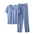 thumbnail image 1 of Npasoilc Pajama Sets for Women 2 Piece Summer Short Sleeve Ruffle Trim Bow Decorated Padded Loungewear with Pants Casual Loose Nightgowns, 1 of 4
