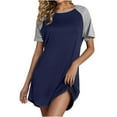thumbnail image 1 of Npasoilc Pajama Shirt Dresses for Women Short Sleeve Lightweight Comfort Night Shirts Pullover Nightgown Casual Loose Sleeping Shirts Color Block Soft Nightdress, 1 of 7