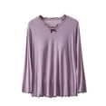 thumbnail image 1 of Npasoilc Pajama Tops for Women Summer Long Sleeve Ruffle Trim Bow Decorated Loungewear with Chest Pads Solid Color Casual Loose Nightgowns, 1 of 3