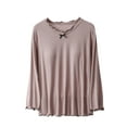 thumbnail image 1 of Npasoilc Pajama Tops for Women Summer Long Sleeve Ruffle Trim Bow Decorated Loungewear with Chest Pads Solid Color Casual Loose Nightgowns, 1 of 4