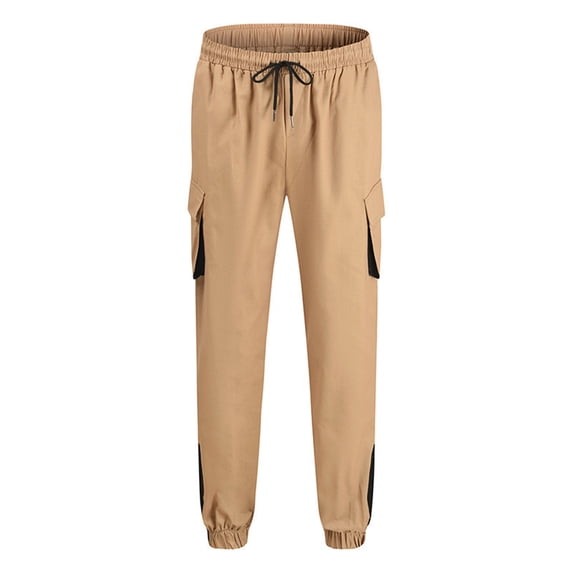 Npasoilc Pants for Men Drawstring Elastic Waist Tapered Leg Stretchy Leg-Binding Outdoor Casual Breathable Trousers Solid Color Sweatpants with Multi Pockets