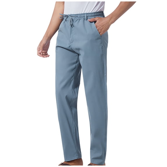 Npasoilc Pants for Men Summer Drawstring Elastic Waist Straight-Leg Slim-Fit Thin Breathable Outdoor Trousers Casual Sweatpants