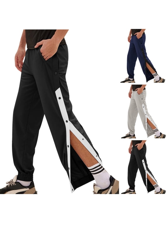 Pants for Men Tear Away Pants 2 Side Snap Open Down Sweatpants Elastic Waist Casaul Loose Breathable Athletic Lounge Trousers