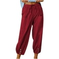 thumbnail image 1 of Npasoilc Pants for Women Cotton Linen Harem Leg Drawstring Elastic Waist Loose Fit Casual Trousers Long Straight Crop Pants with Pockets, 1 of 7