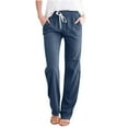 thumbnail image 1 of Npasoilc Pants for Women High Waisted Drawstring Elastic Waist Straight Leg Trousers Full Length Solid Color Casual Loose Pants with Pockets, 1 of 5