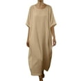 thumbnail image 1 of Npasoilc Pleated Maxi Dress for Women Crew Neck Short Sleeve Long Skirts Casual Loose A-Line Ruffle Flowy Dresses, 1 of 5