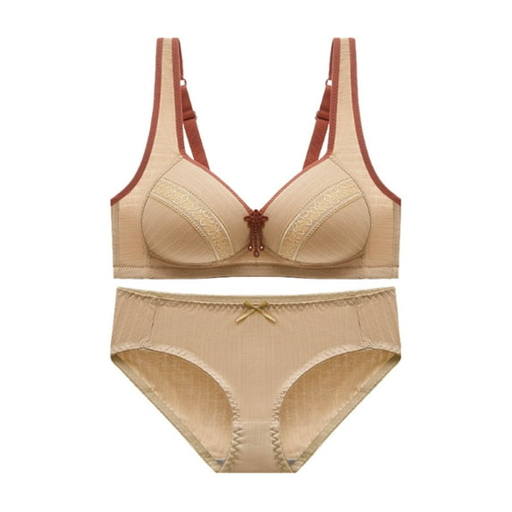 Npasoilc Plus Size Bras and Panty Sets for Women Full Coverage Bras Back Button Sports V-Neck Push Up Bras and Panty Everyday Set