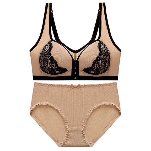 Npasoilc Plus Size Bras and Panty Sets for Women Full Coverage Bras Back Button Sports V-Neck Push Up Bras and Panty Everyday Set