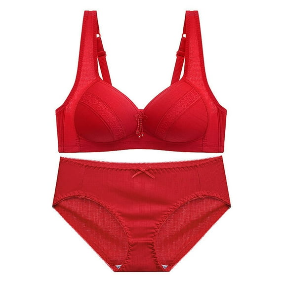 Npasoilc Plus Size Bras and Panty Sets for Women Full Coverage Bras Back Button Sports V-Neck Push Up Bras and Panty Everyday Set