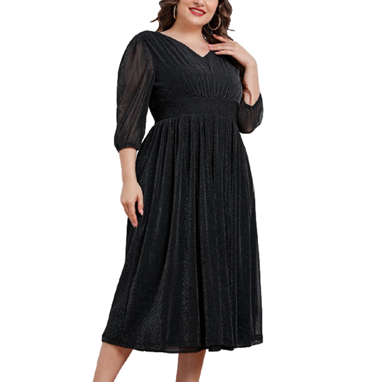 Npasoilc Plus Size Dresses for Women 2024 Fall Spring 3/4 Sleeve High