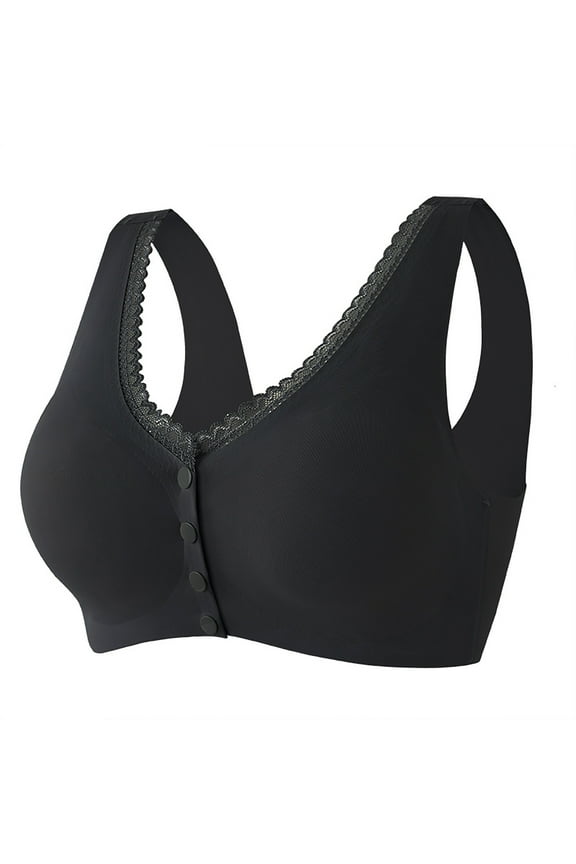 Plus Size Front Closure Lace Bra for Women Solid Color Comfortable Breathable Lightweight Daily Underwear