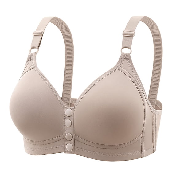 Npasoilc Plus Size Front Opening Bra for Women Wirefree Push Up Side Support Solid Color Comfortable Daily Underwear